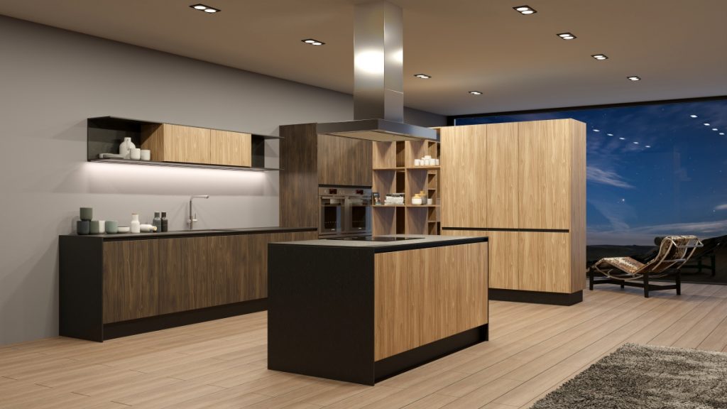 Moderní kuchyň do L v dekoru dřeva